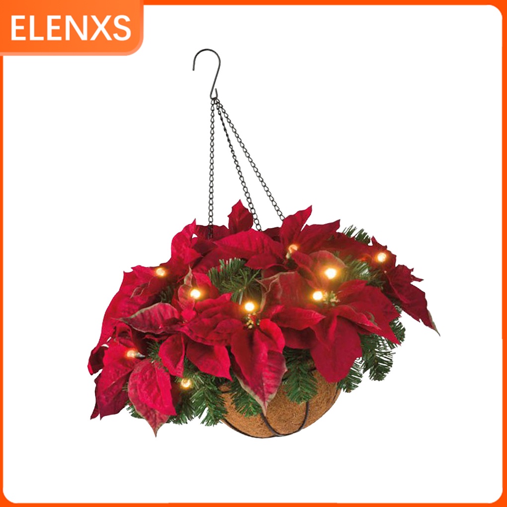 Prelit Christmas Hanging Basket Lightweight Portable Flocked Flower