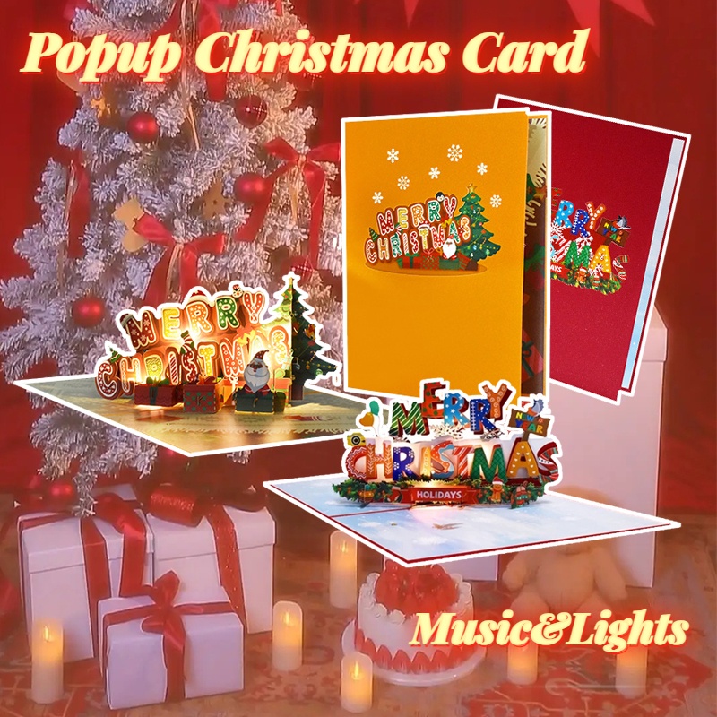3D Popup Christmas Card with Music and Lights Unique Festive Christmas ...