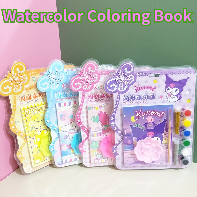 Kawaii Kuromi Kids Watercolor Coloring Book set with Gouache Paint and ...