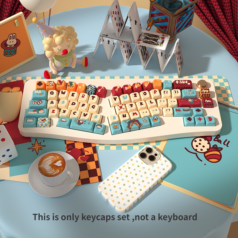 PBT Cat Circus Cartoon Theme Keycaps MDA Height Adorable Personalized ...