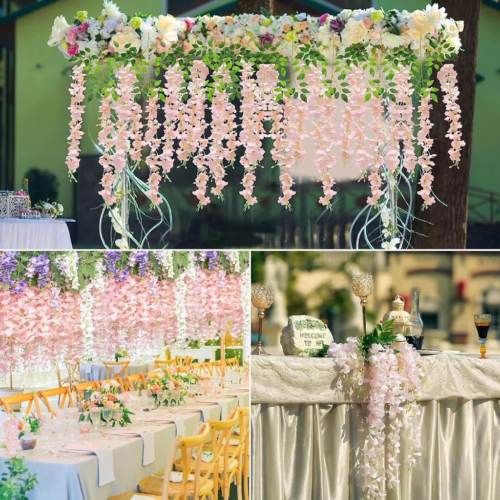 Artificial Wisteria Flowers 43 Inch/Piece Pink Dense Artificial Fake ...