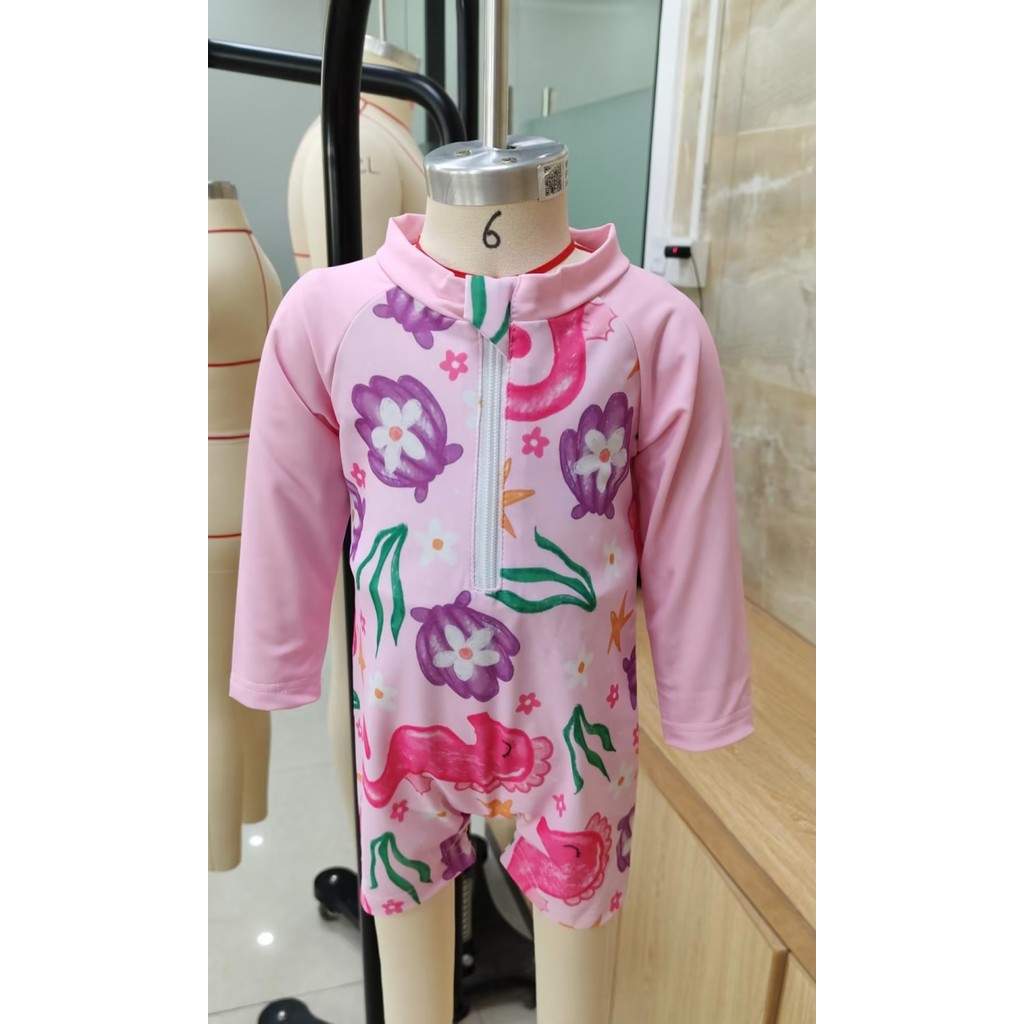 MANGO-Toddler Girl Rash Guard Swimsuit Floral Print Long Sleeve Mock ...
