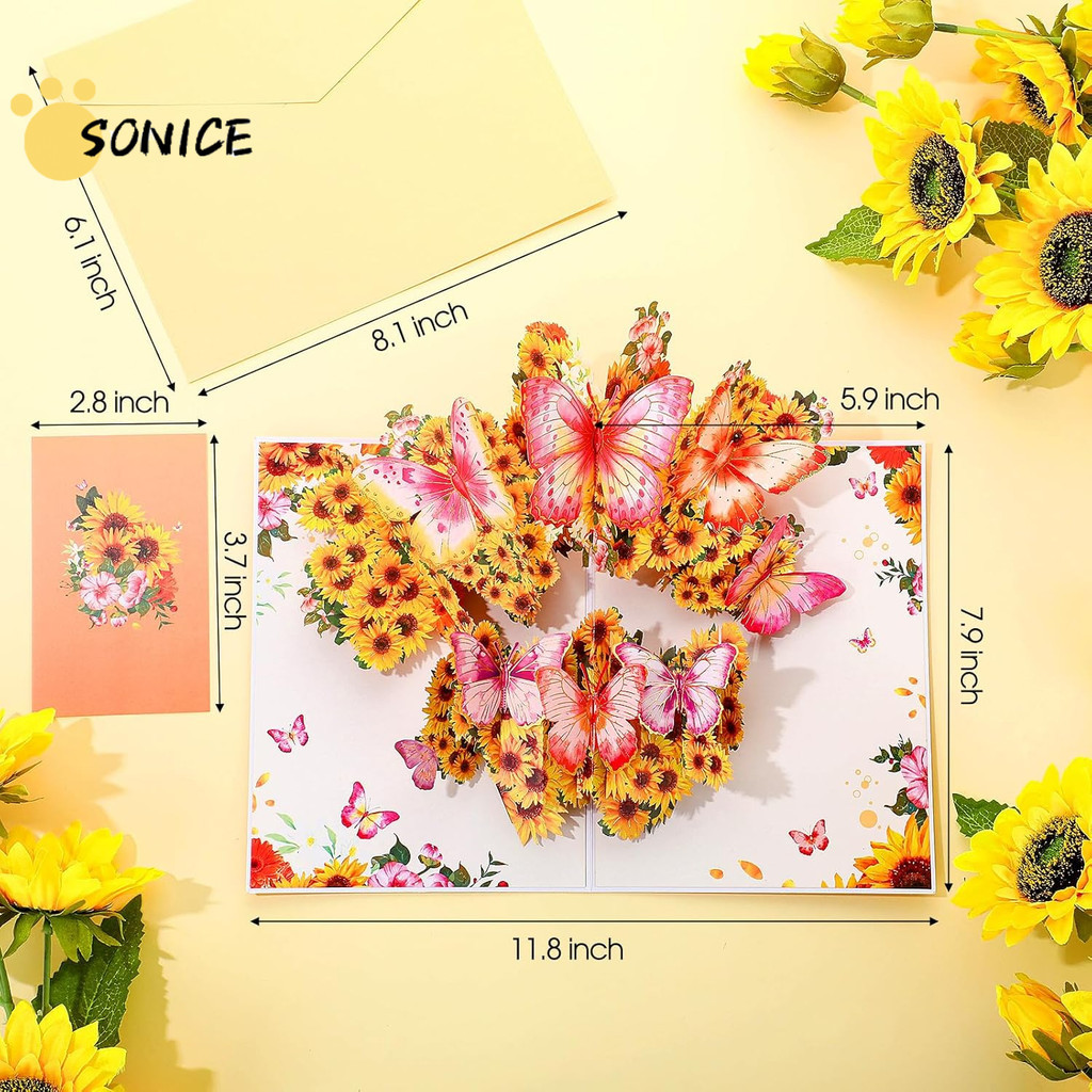 3 Pcs Pop Up Card Butterfly Flower 3D Greeting Card With Envelope For ...