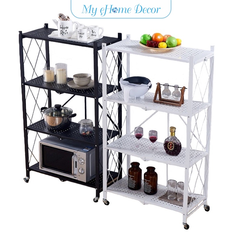 MEHD 3/4/5 tiers foldable kitchen rack with roller movable household ...