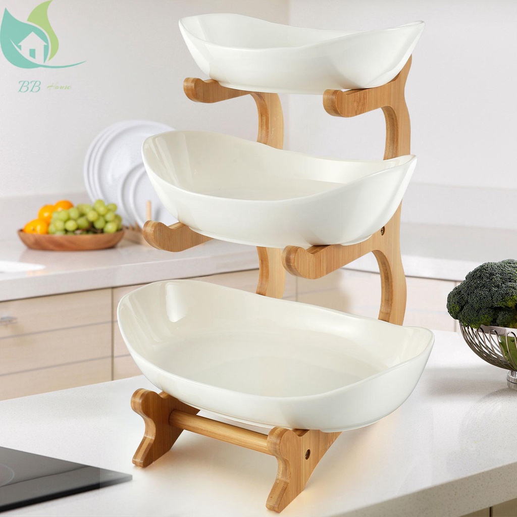 2 Tier/3 Tier Ceramic Fruit Bowl with Stand for Kitchen Counter Large