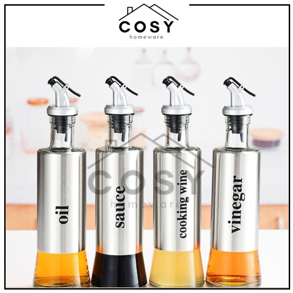 Cosy 500ml Stainless Steel Glass Cooking Oil Bottle Anti-Spill Olive ...