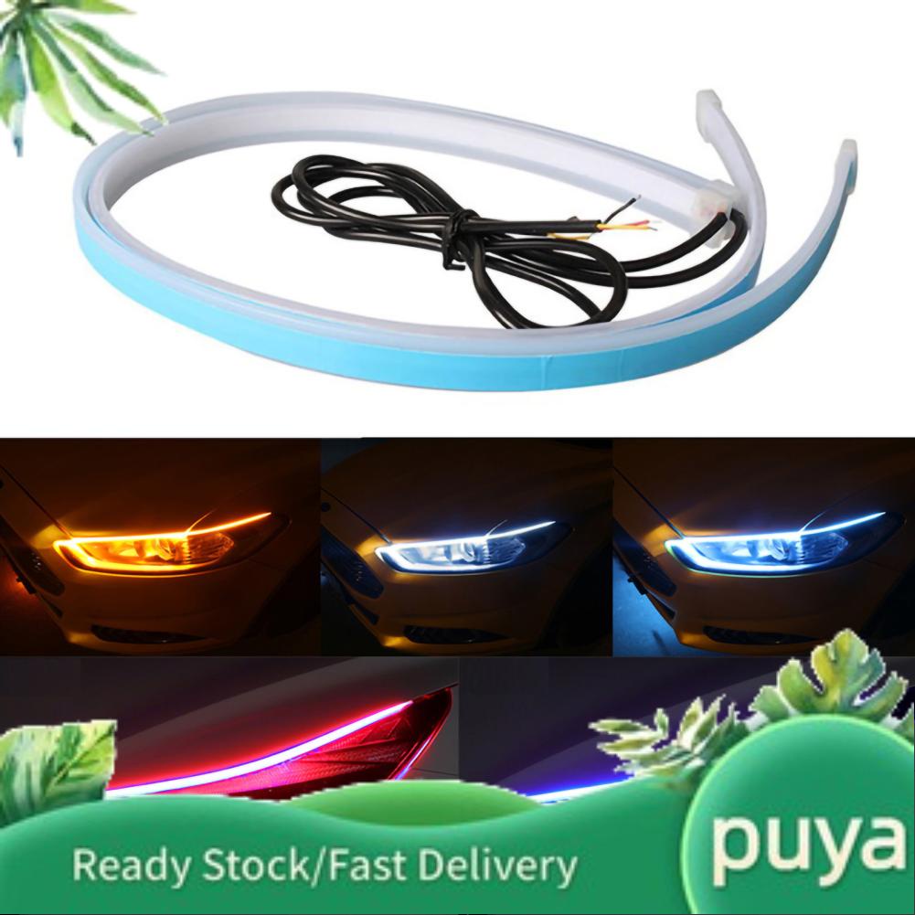 Puyas Car Headlight Strip Light 60cm Dual Color Running Turn Signal LED