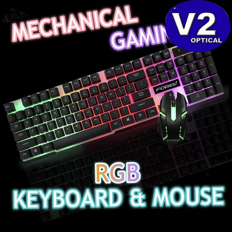 RGB Rainbow Light Keyboard and Mouse Set Mechanical Feel Backlight ...