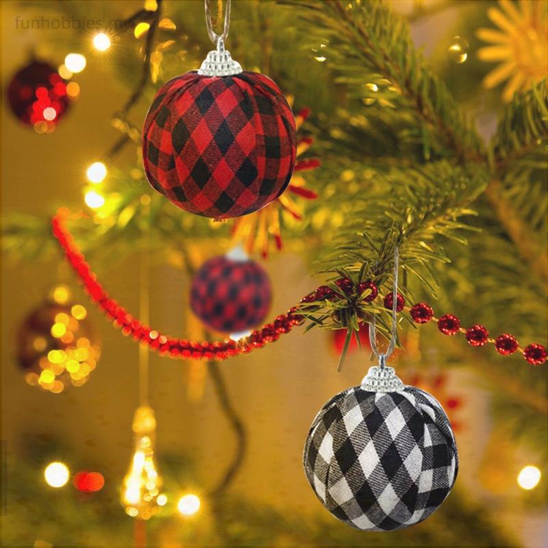 New Plaid Ball Christmas Tree Party Decoration Black And White Red Foam
