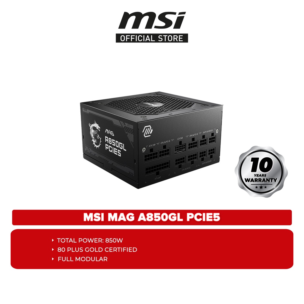 MSI MAG A850GL PCIE5 850W 80 Plus Modular Power Supply