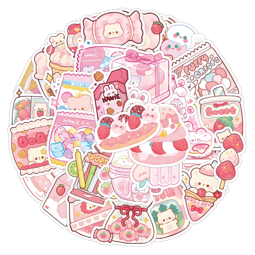 60PCS Cartoon Pink Dessert Cake Snack Graffiti Stickers For Helmet ...