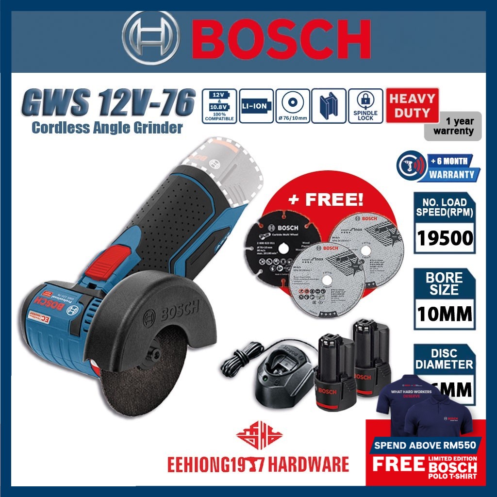 Bosch Cordless Angle Grinder Gws 12v-76 Professional Cutter Home