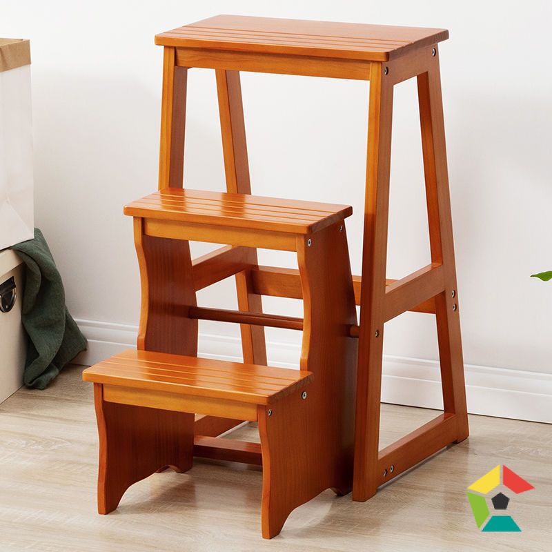 Solid Wood Folding Step Stool Three Step Stool Dual Purpose Ladder