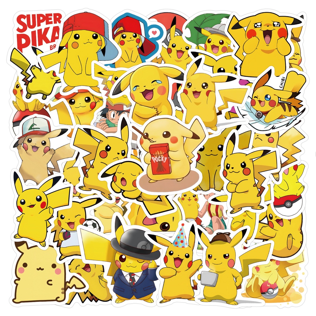 60 pcs Pokémon Pikachu Cute Cartoon Waterproof PVC Stickers | Shopee ...