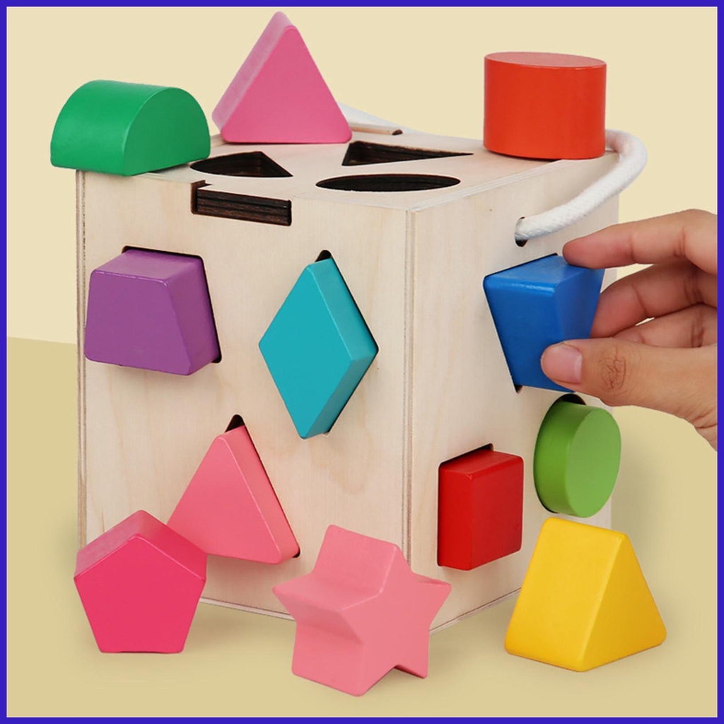 Wooden Shape Sorter Educational Shape Sorting Cube Toys Montessori