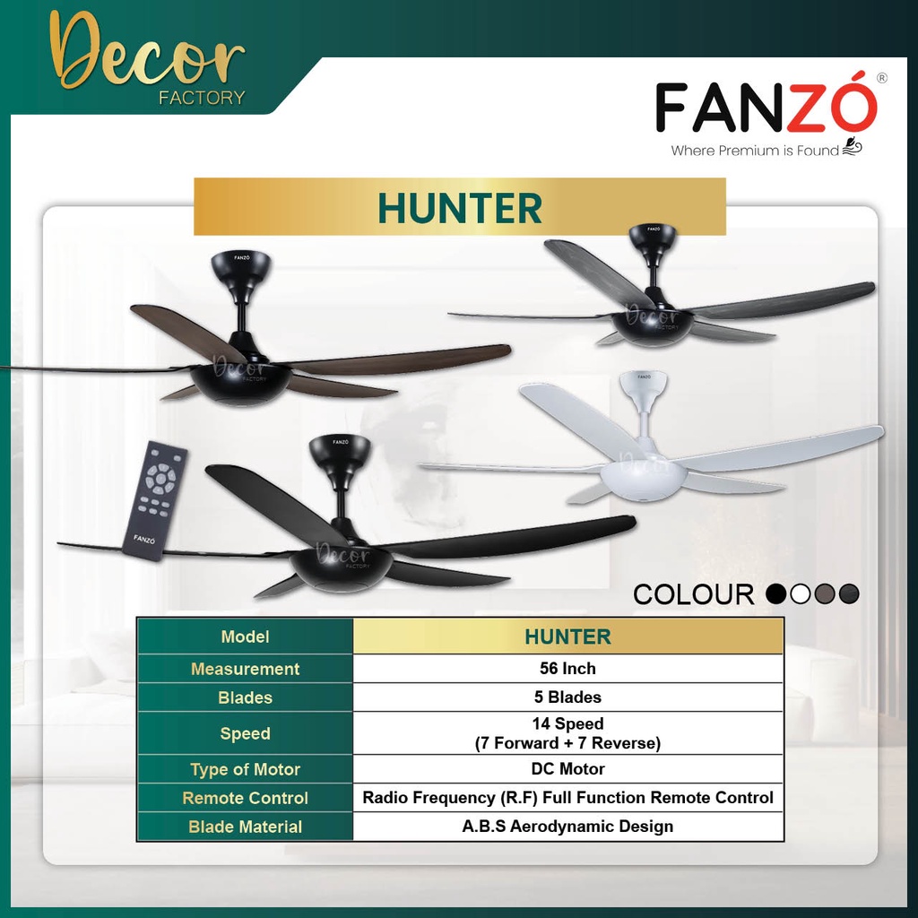 FANZO Hunter Storm Ceiling Fan Baby Fan 46 Inch 56 Inch DC Motor
