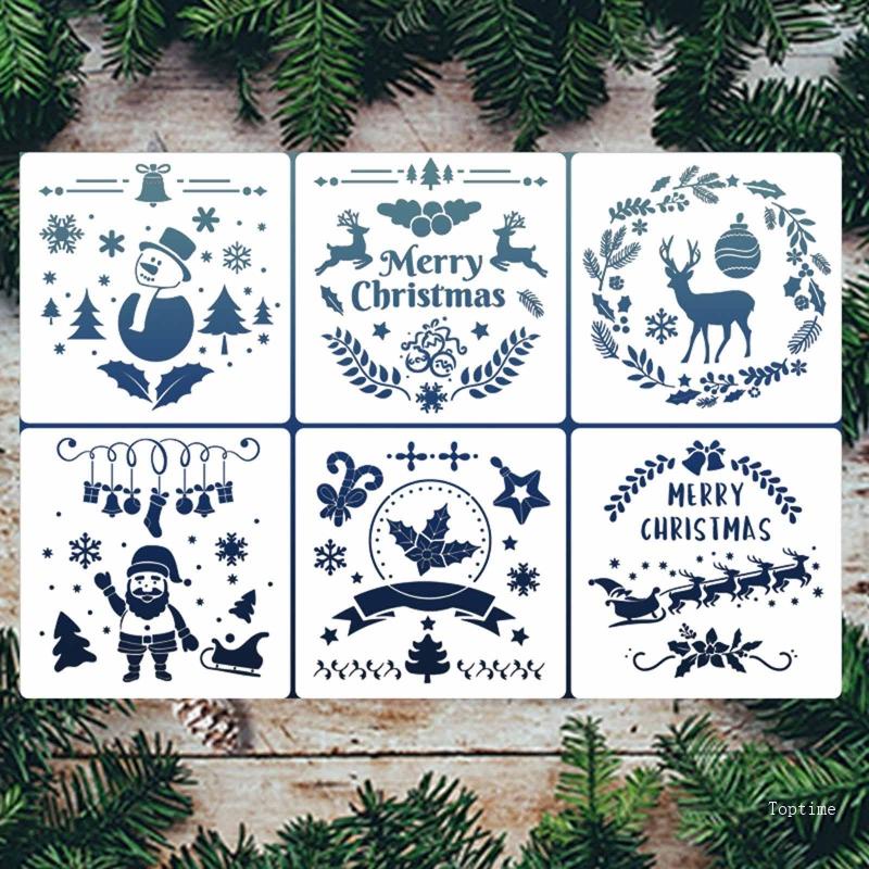Top 6 Kit Xmas Stencils Template Decorative Painting Stencils Scrapbook