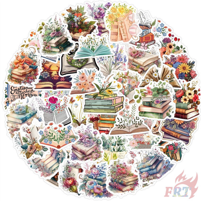 50Pcs/Set Books & Flowers Art Series 04 Stickers Fashion DIY Fashion ...