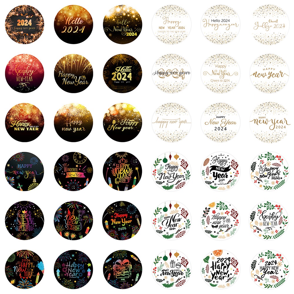 90Pcs 2024 Happy New Year Stickers Round Adhesive Label Sticker DIY ...
