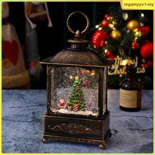 Christmas Snow Globes Lantern,Glitter Snow Globe with 8 Christmas Music  Songs,Xmas Tree Shape Lantern with Xmas Santa Claus,Christmas Tree, White