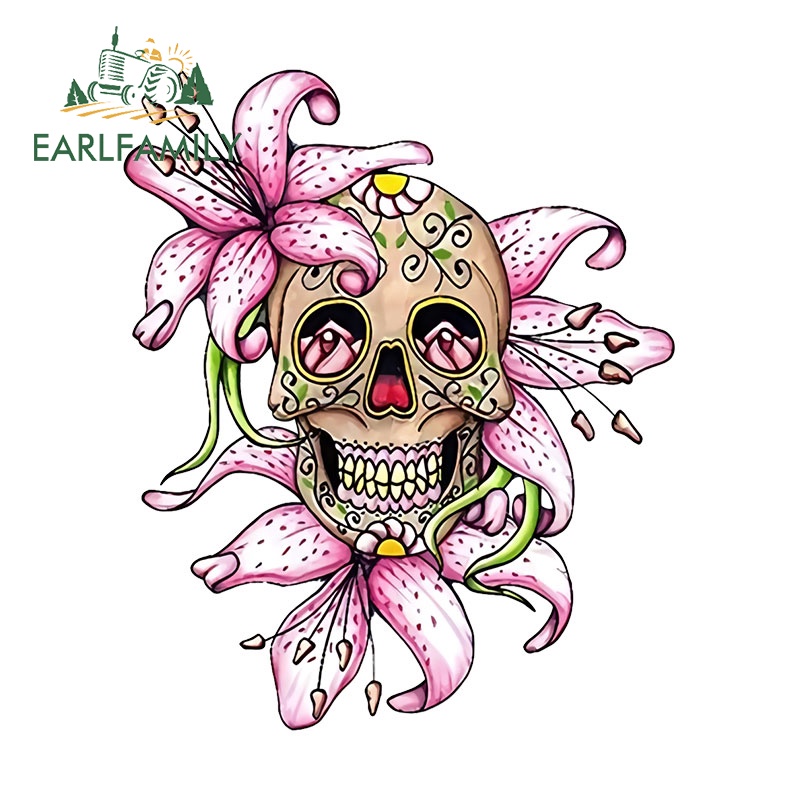 EARLFAMILY 13cm x 10.9cm Lilly Flower Car Stickers Sugar Skull ...