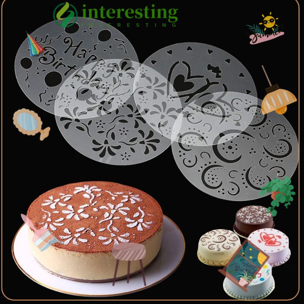 INTERESTING 4pcs/set Fondant Mold, Spray Mold Plastic Cake Stencils