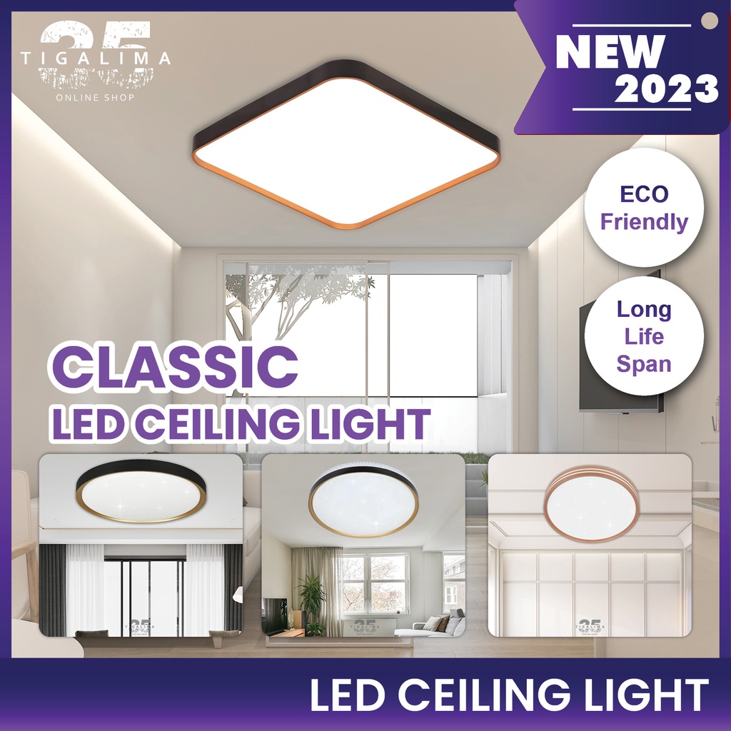 LED Modern Ceiling Light Round Square Ceiling Lamp 3 Colour LED Remote