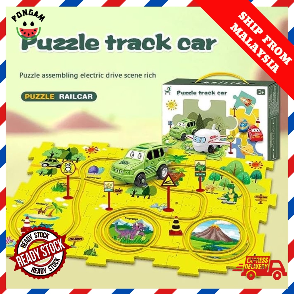 Track car vehicle puzzle track playset fun race Montessori dinosaur