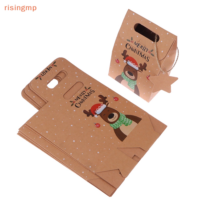 [risingmp] 6pcs Merry Christmas Candy Gift Box With Tag Kraft Paper