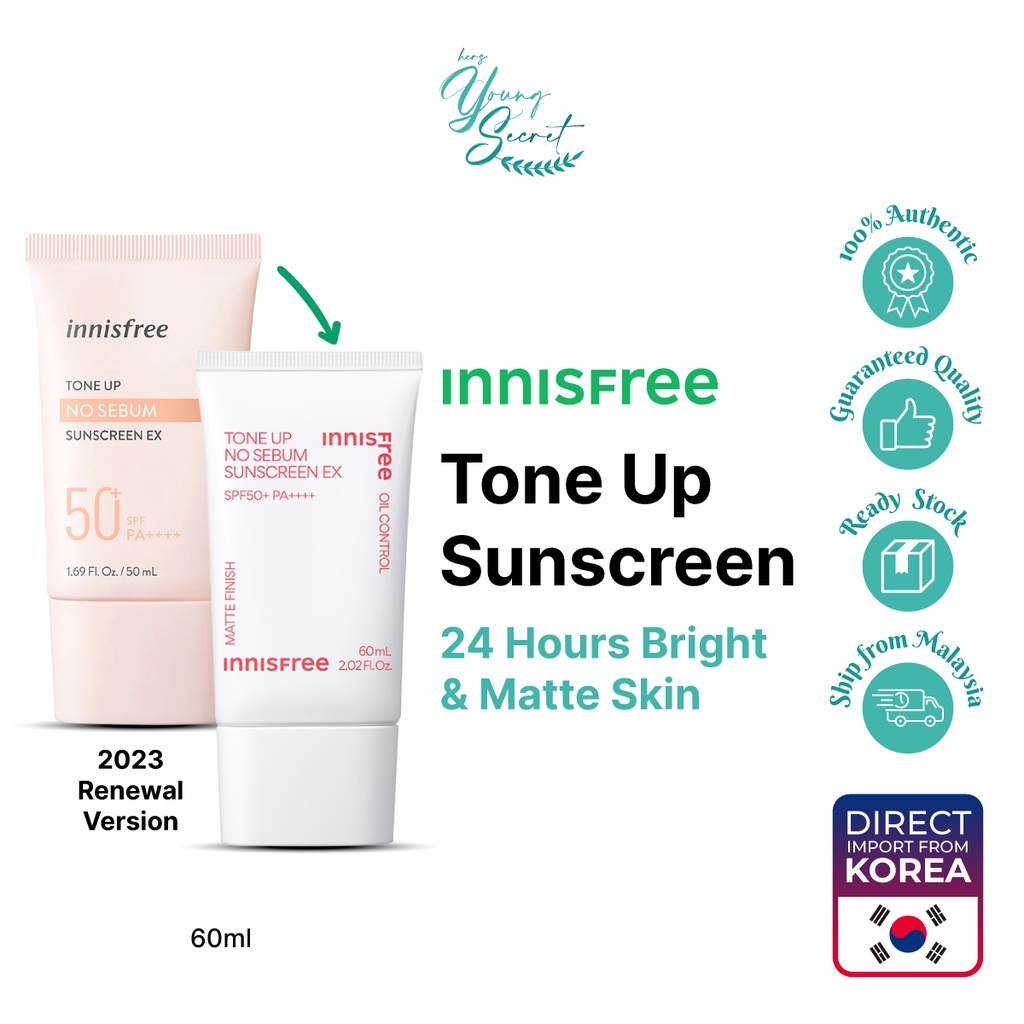 Innisfree Tone Up No Sebum Sunscreen EX SPF50+ PA++++ 60ml Shopee Malaysia