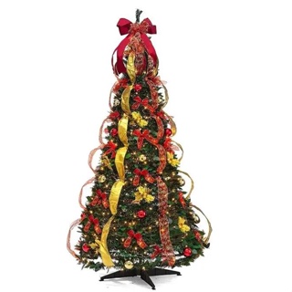 Pop Up Christmas Tree with Remote, 6ft Pull Up Christmas Tree with Lights Pre-Lit 200led Warm Lights, Artificial Xmas Trees Decorated Holiday Party