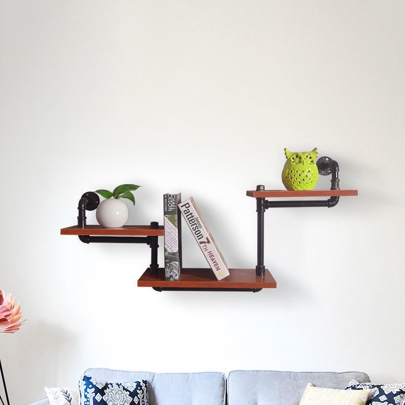 Threetier Shelf Wall Flat Shelf Iron Industrial Style Water Pipe Shelf
