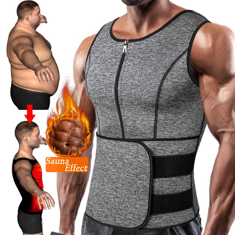 Yoomee Men Waist Trainer Vest For Weightloss Hot Neoprene Corset Body Shaper Zipper Sauna Tank Top Workout Shirt I212013456