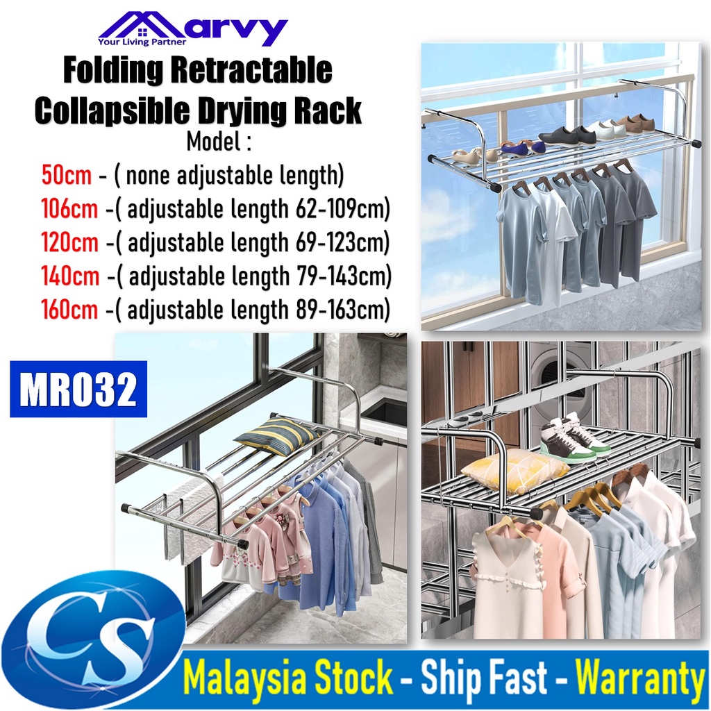 Folding Retractable Balcony Drying Rack, Stainless Steel Laundry