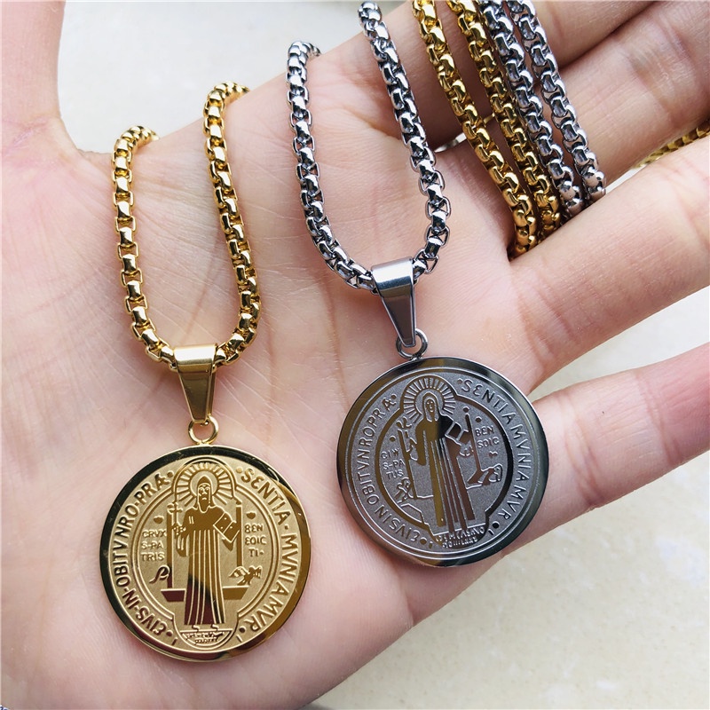 Catholic Saint Benedict Medallion Pendant Necklace Gold Silver Color ...