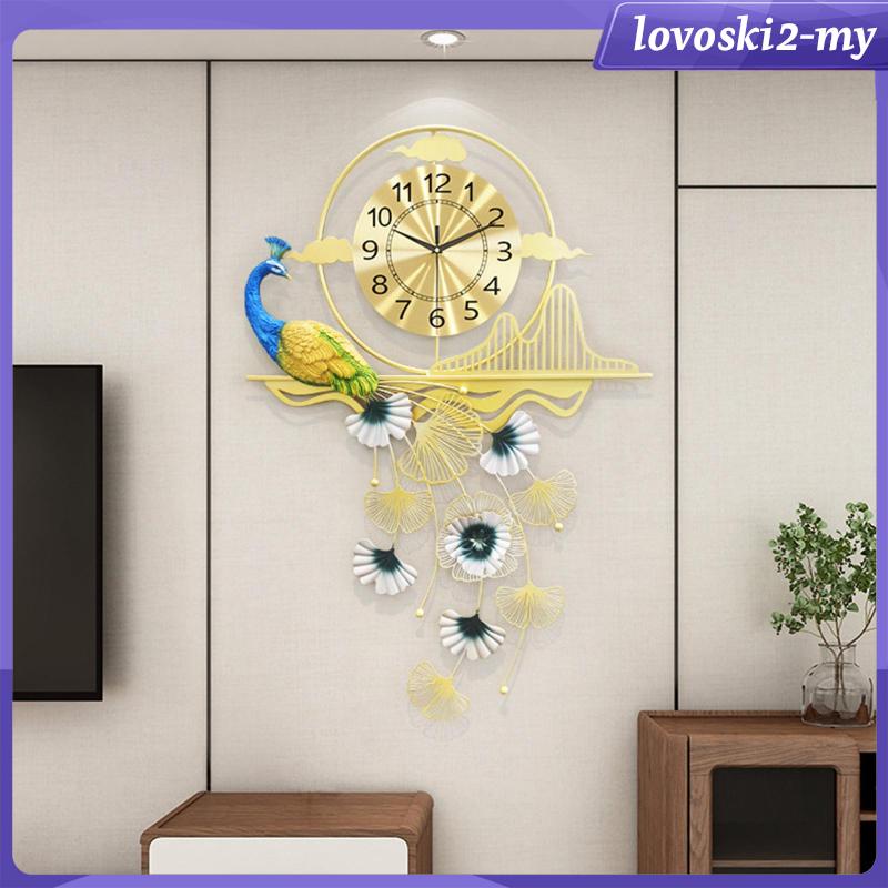 [LovoskiacMY] Peacock Wall Clock Beautiful Round Clock Ornament