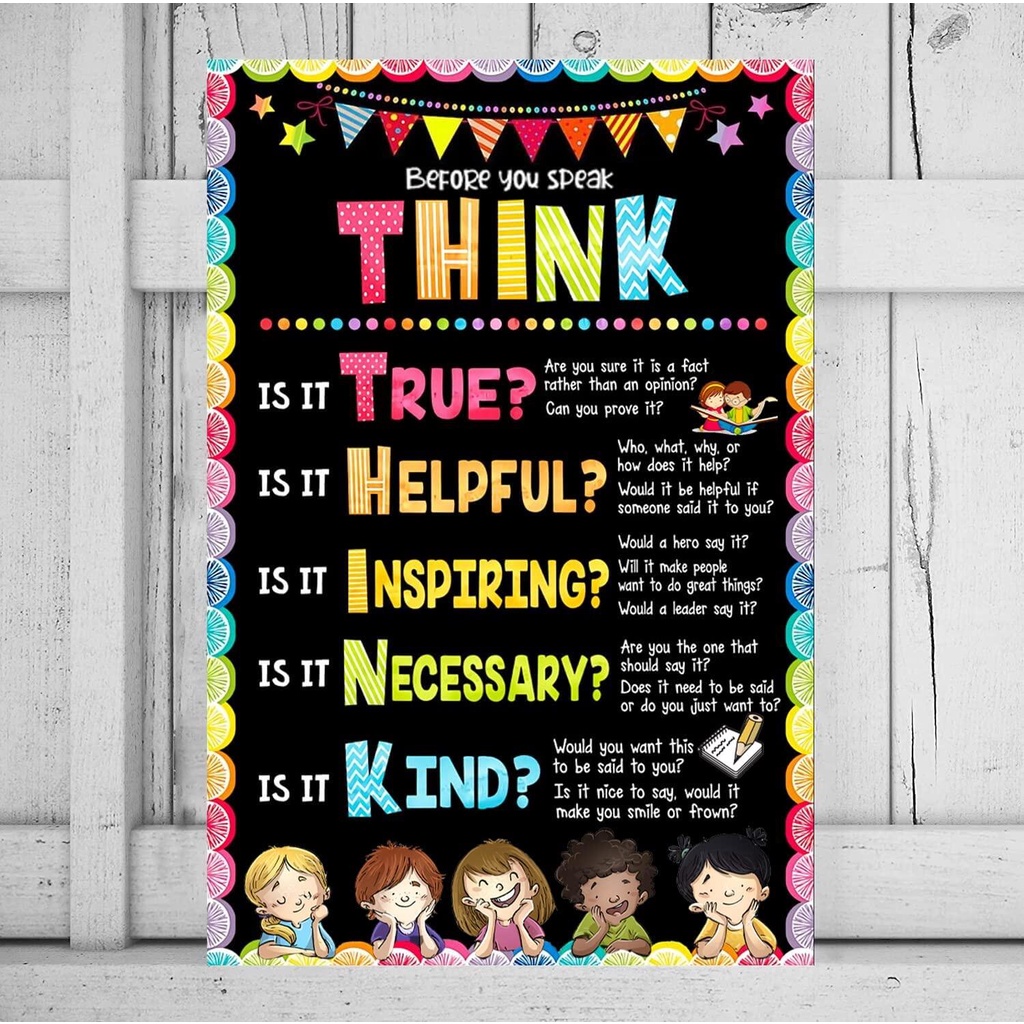 Before You Speak Think Poster Canvas Class Decor School Wall Art