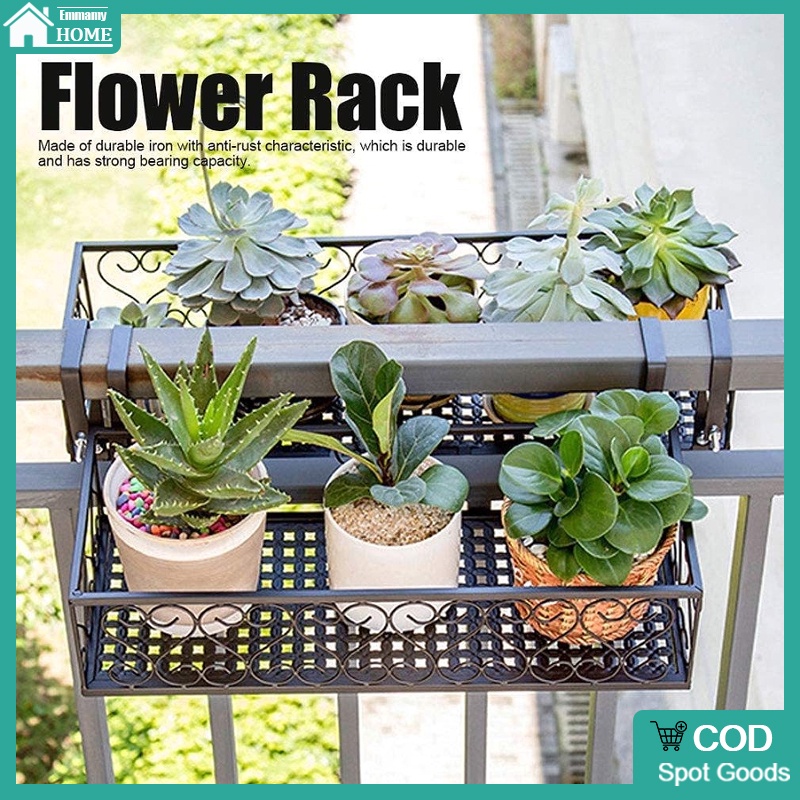 EmmamyCorridor Flower Pot Plant Hanging Rack Planter Railing Basket