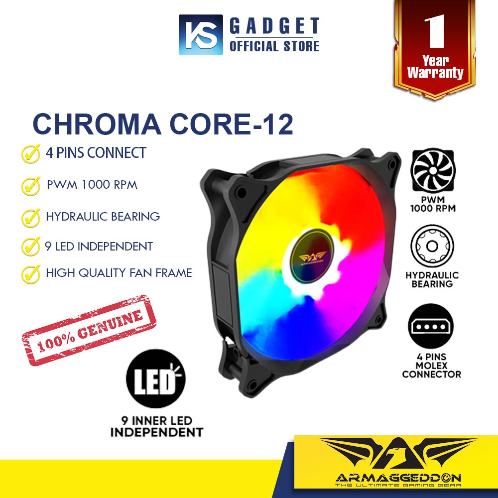 Armaggeddon Core-12 Chroma LED 120mm Gaming PC Cooler Fan | Shopee Malaysia