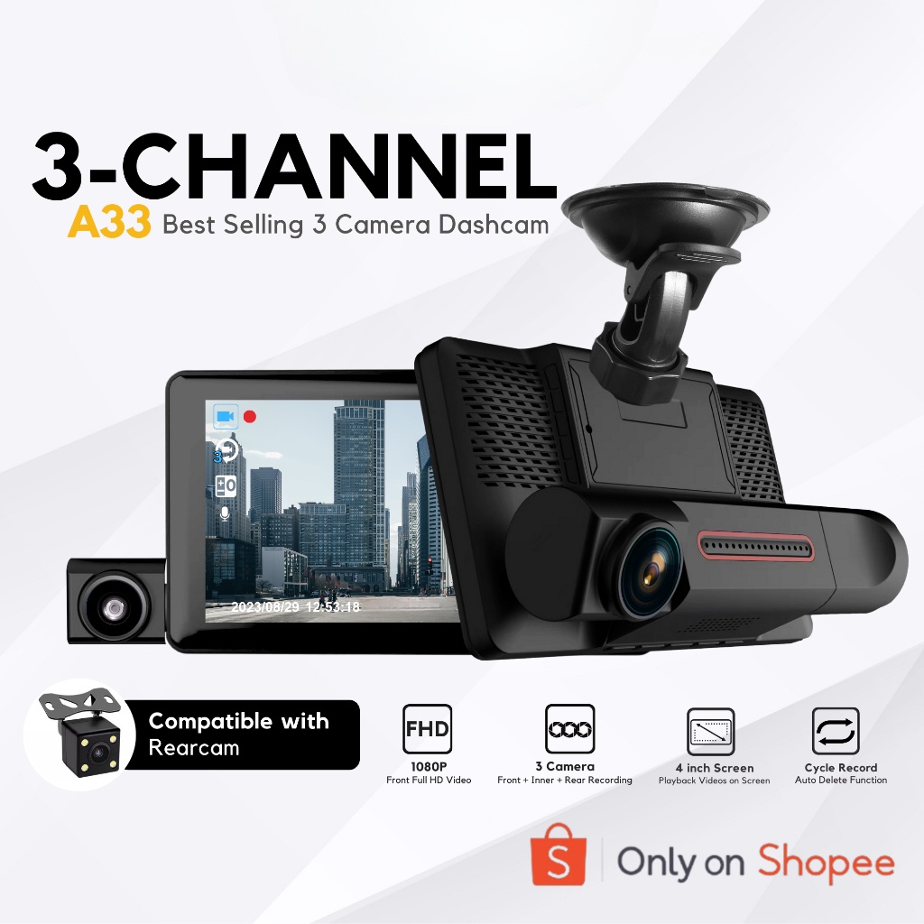 SAFECAM A33 Triple Lens 3 Camera 1080P Dashcam Front Cam + Inner Cam ...