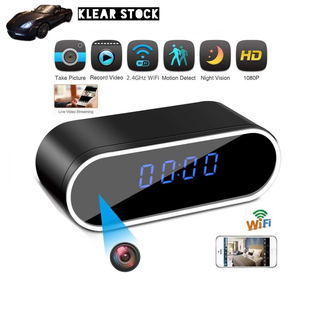 iP WiFi with Time Display Camera Clock Wireless 1080P Night Vision ...