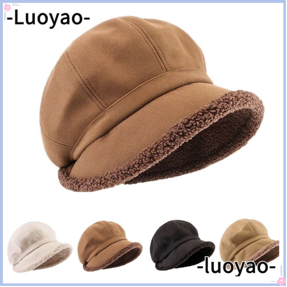 LUOYAO1 Suede Bucket Hat, Wide Brim Windproof Thick Berets Hats