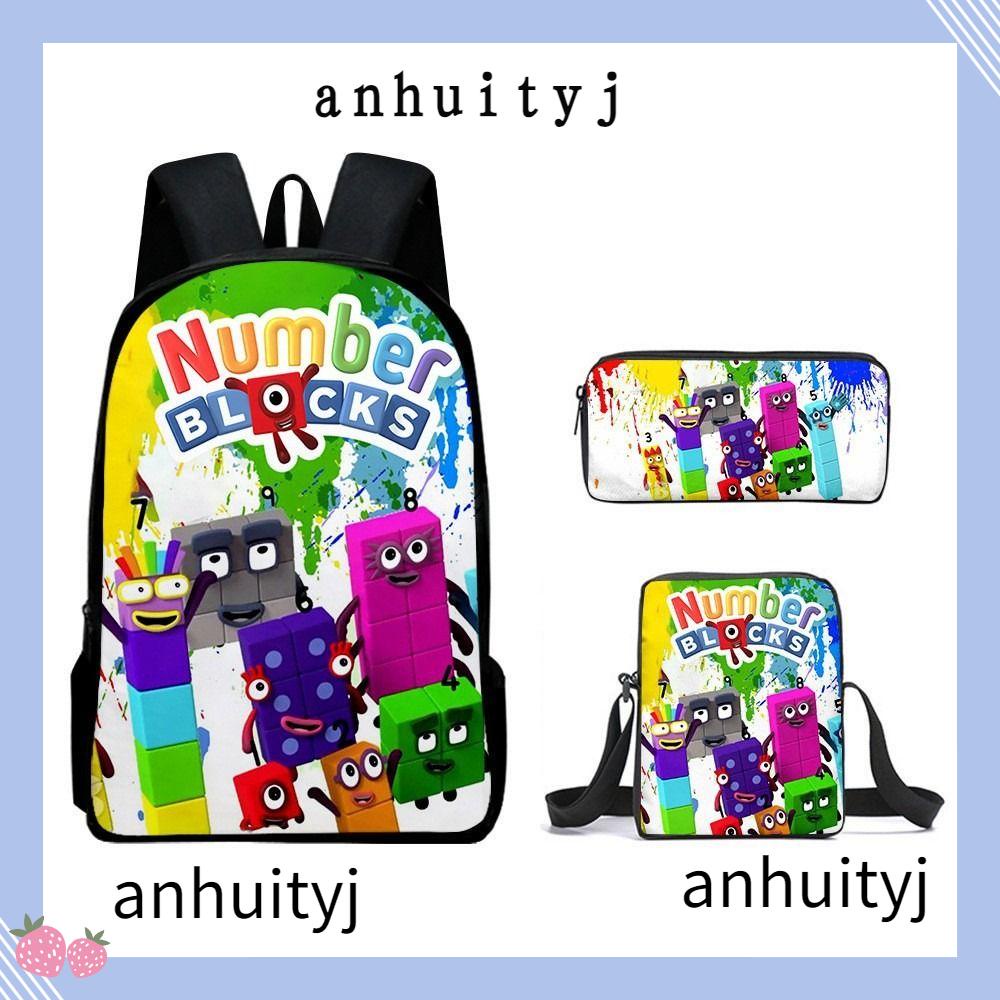 LANJ Building Blocks Backpack, Shoulder Bag Pencil Numberblocks