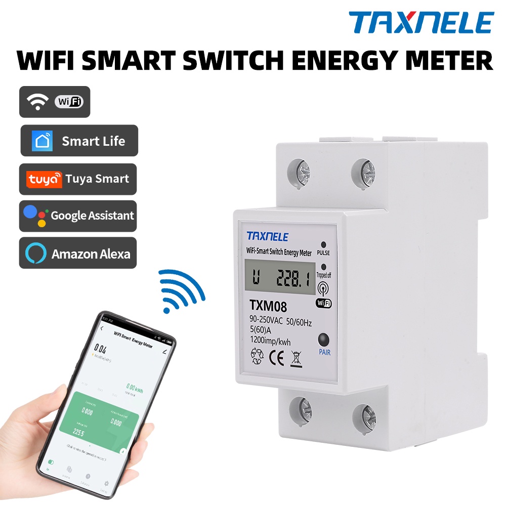 Tuya 60A Din Rail WIFI Smart Energy Meter Timer Power Monitor kWh Meter ...