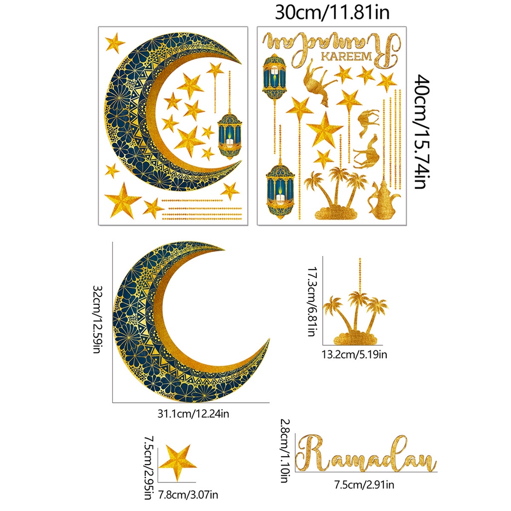 2pcs Raya Islamic Wall Sticker Eid Mubarak Ramadan Decoration Windows ...