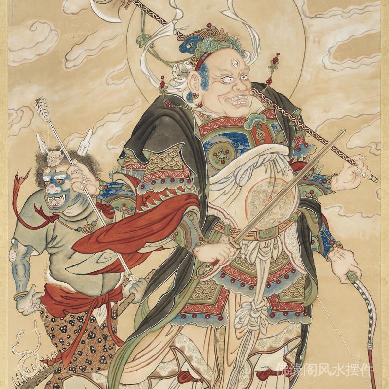 卐龙年大吉大师开光辟邪消灾卍夏荆山国画四大天王像复古书画真迹 卐龙年大吉大师开光辟邪消灾卍夏荆山国画四大天王像复古书画真迹