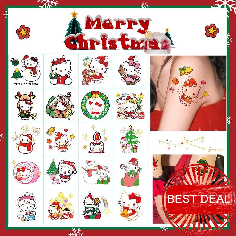 Christmas Hello Kitty Tattoo Sticker Waterproof Cute Sticker Tattoo ...