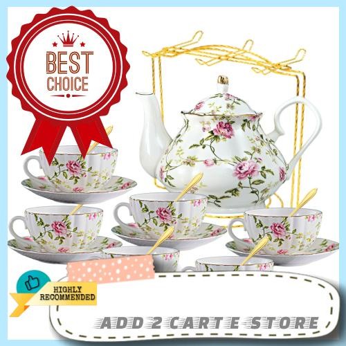 Pink Flower English Style Tea Set 6 Person Cup Set Cawan Piring Minum
