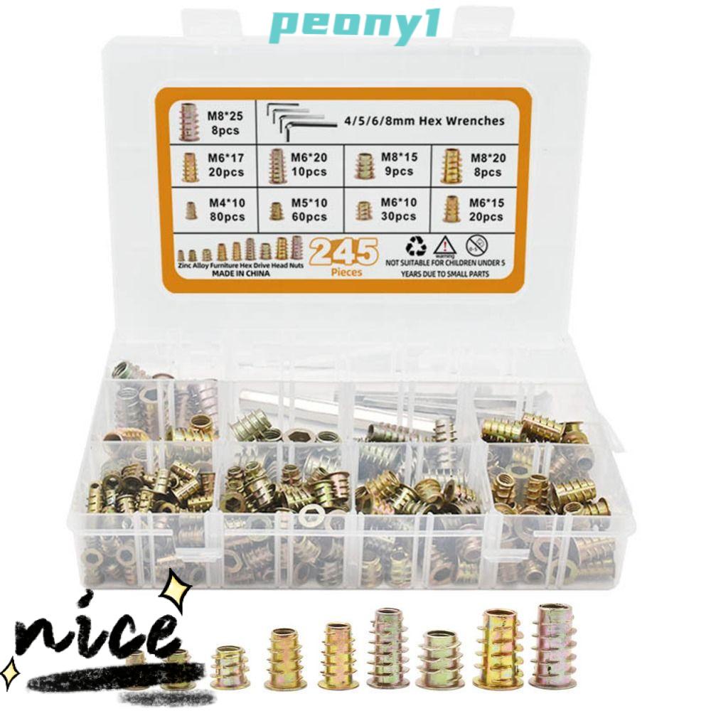 PEONY1 245Pcs Threaded Inserts for Wood, Zinc Alloy M4 M5 M6 M8 Wood Inserts, with Hex Wrenches