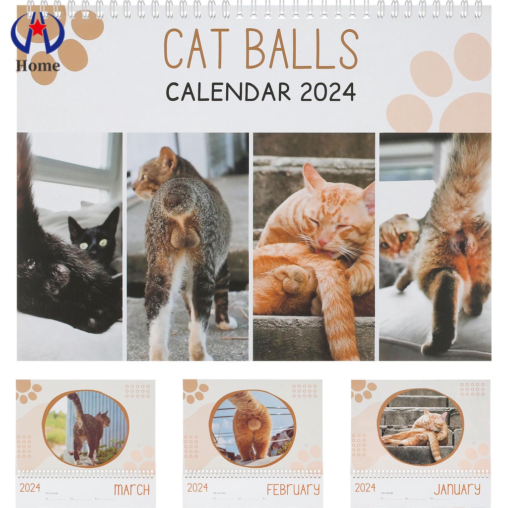 Cat Butt Calendar Funny 2024 Wall Cats Balls Calendar Decorative Cat